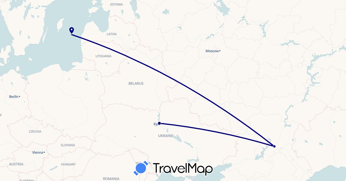 TravelMap itinerary: driving in Russia, Ukraine (Europe)